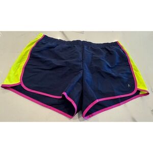Danskin Now Womens XXL Blue Sapphire Running Shorts Pink Yellow Trim DNL26200